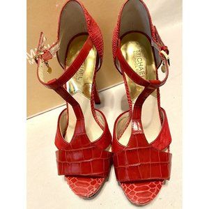 Michael Kors Red Snake Reptile Size 9.5 Platform Heels Pumps Worn Twice